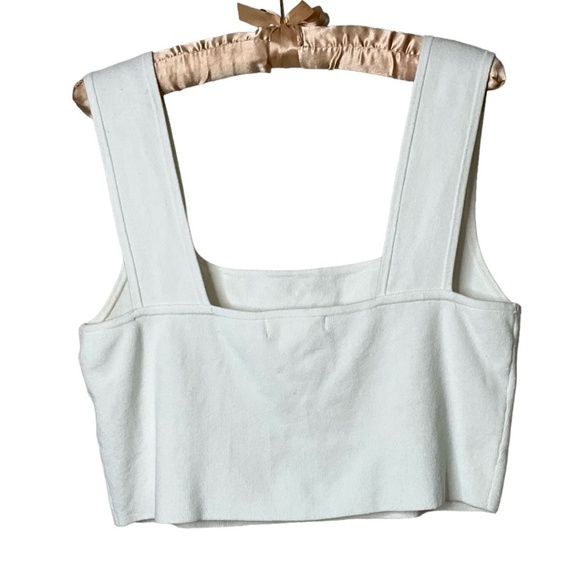 H&M Ivory Crop / Tank Top Stretchy Knit Wide Straps Viscose Elastane Blend Sz L - Picture 4 of 9